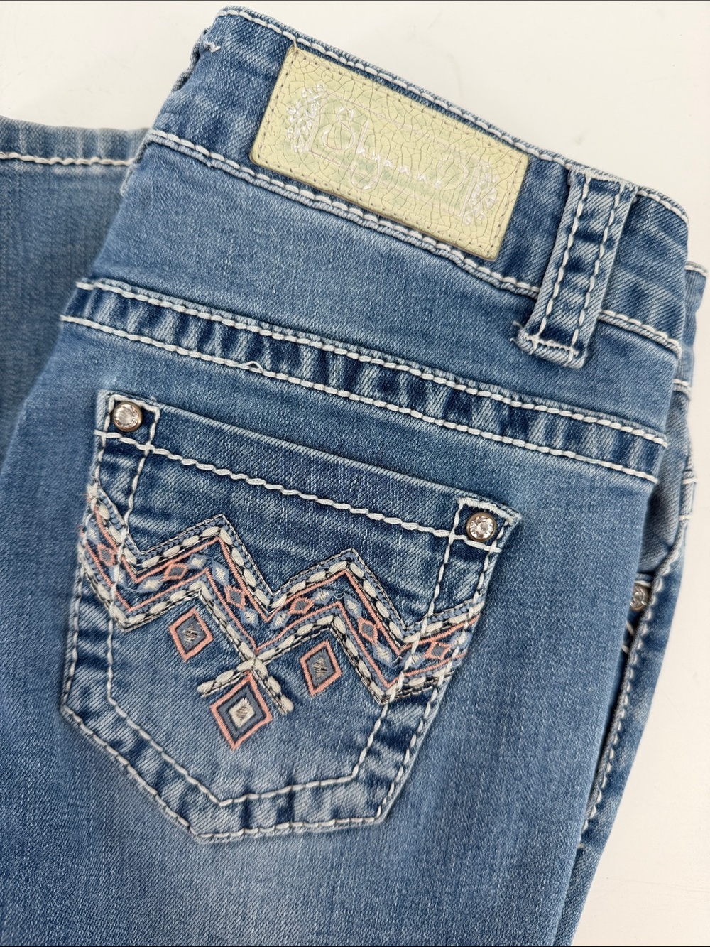 Shyanne Light Blue Girls' Bootcut Jeans Embroidered Pocket Size 10